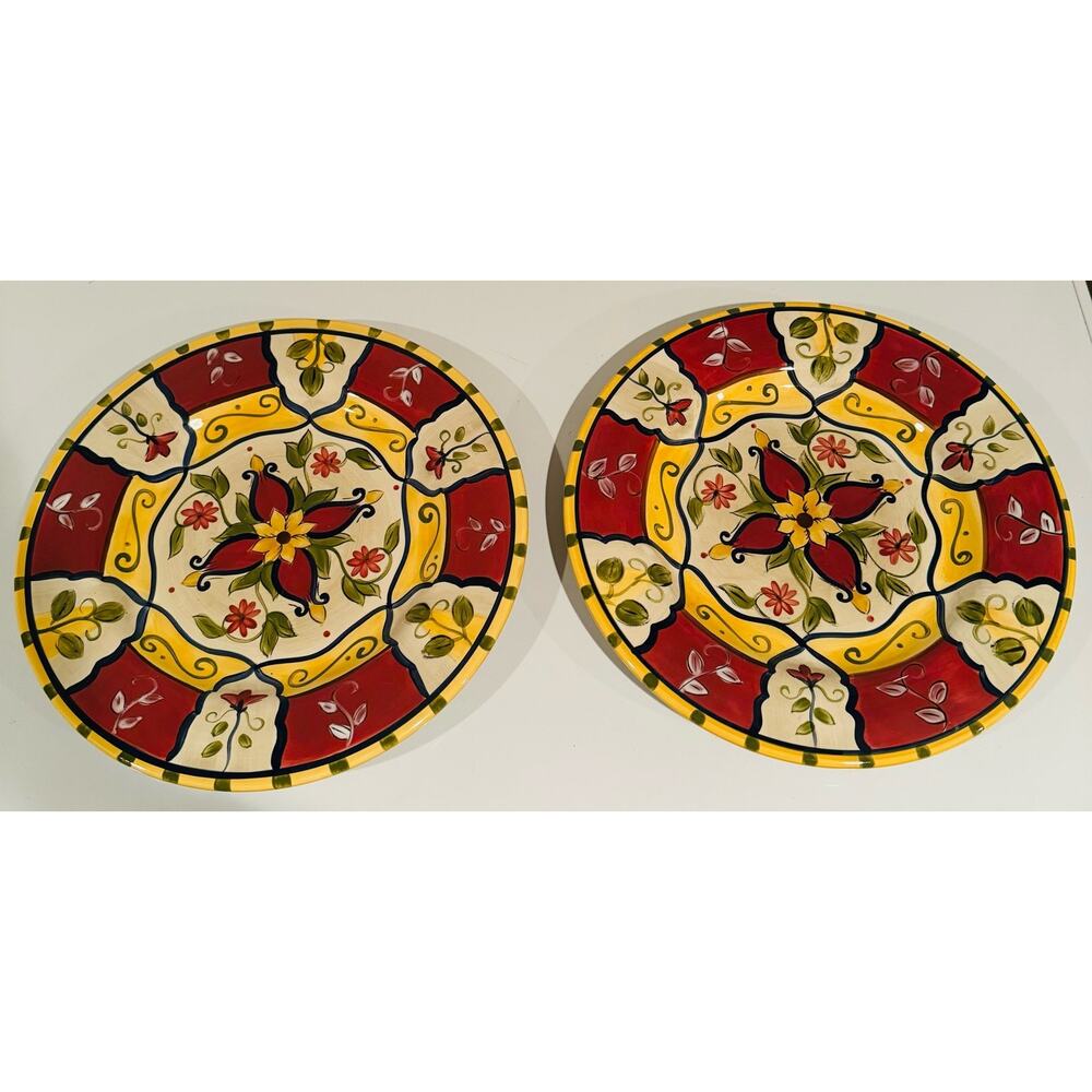 PIER 1 Handpainted Earthenware Stoneware Vallarta Round 13" Platter - Set of 2